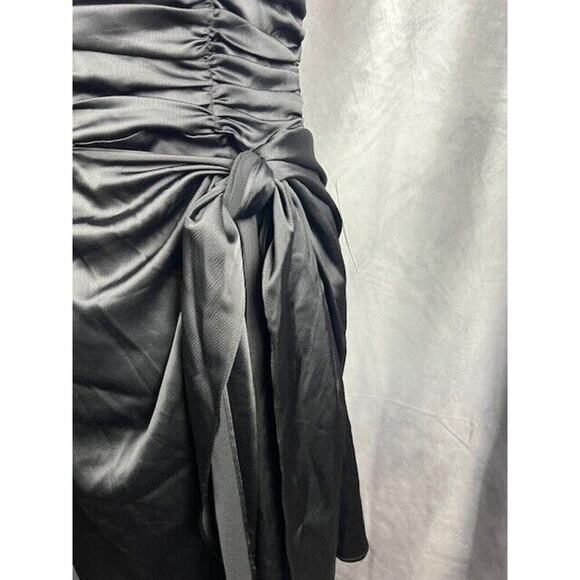 NEW WAYF The Julia Ruched Asymmetric Satin Cocktail DRESS SIZE XL $138 BLACK - Picture 2 of 8